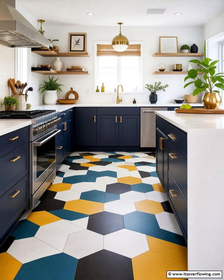 Bold Geometric Patterns - 20 Linoleum Kitchen Flooring Ideas for a Durable and Stylish Look