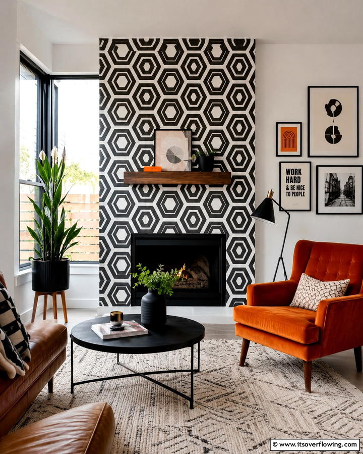 Bold Geometric Patterns - 25 Fireplace Accent Wall Ideas for a Stunning Focal Point