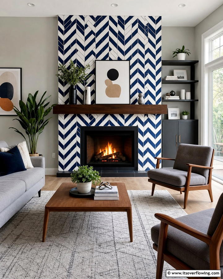 Bold Geometric Patterns - 25 Fireplace Backsplash Ideas for a Stunning Focal Point