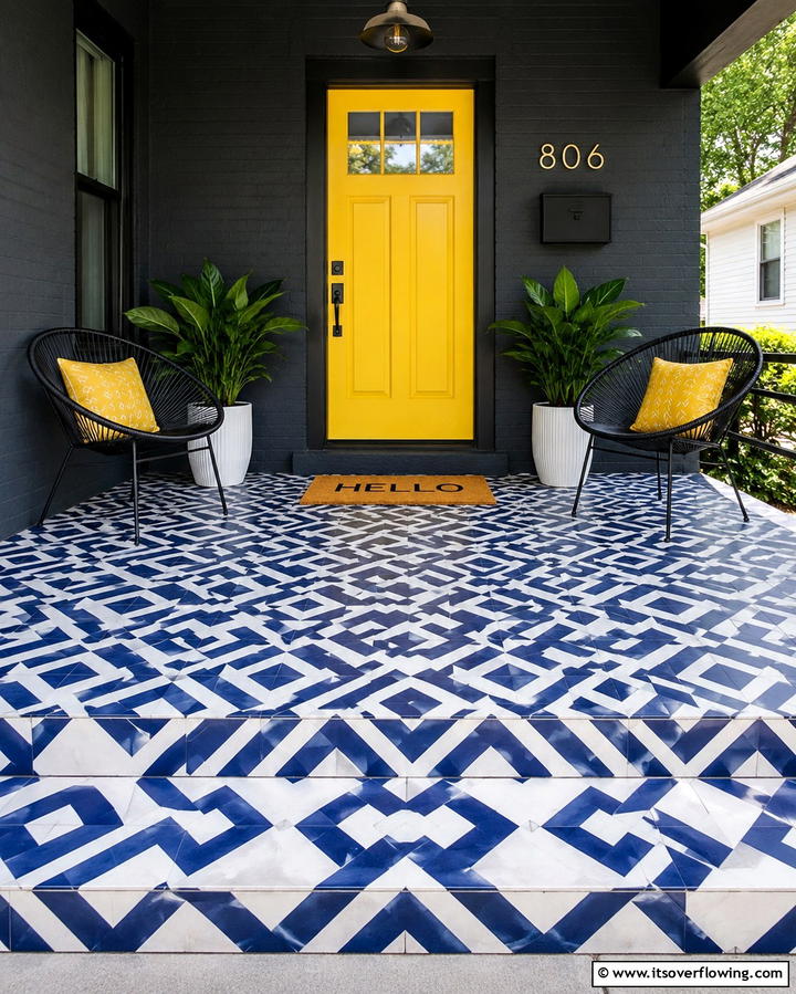 Bold Geometric Patterns - 25 Front Porch Tile Ideas for a Welcoming Entrance