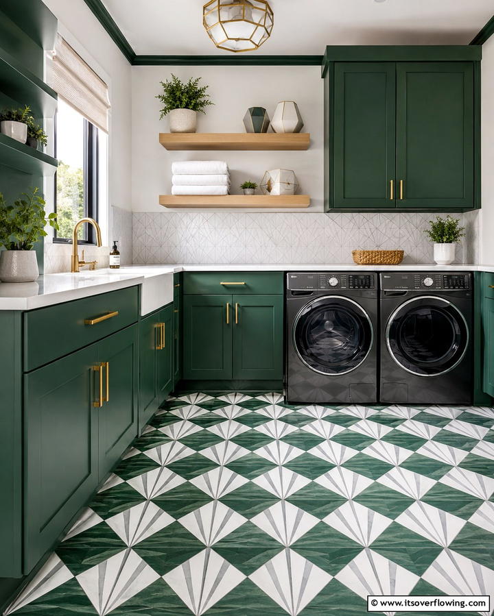Bold Geometric Patterns - 25 Laundry Room Floor Ideas for a Functional Space
