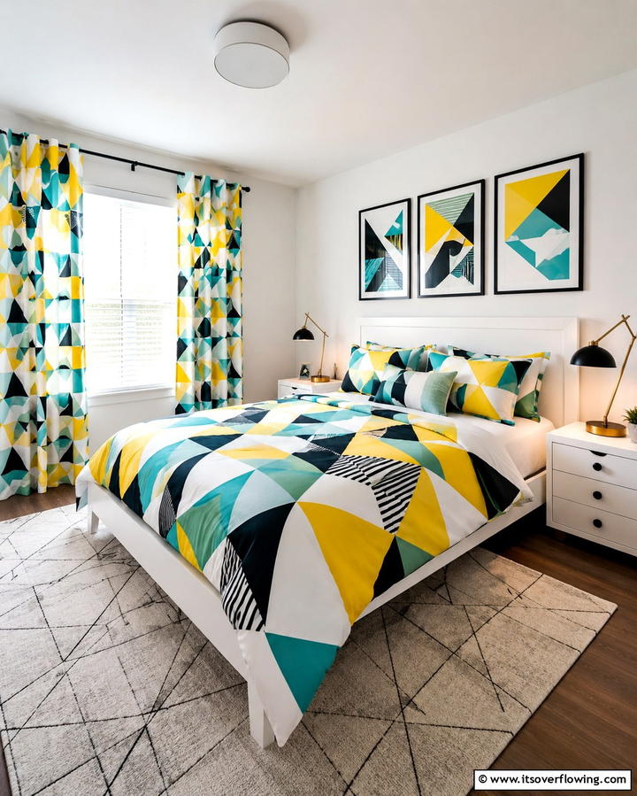 Bold Geometric Patterns - 30 1980s Bedroom Decor Ideas for a Retro-Inspired Space