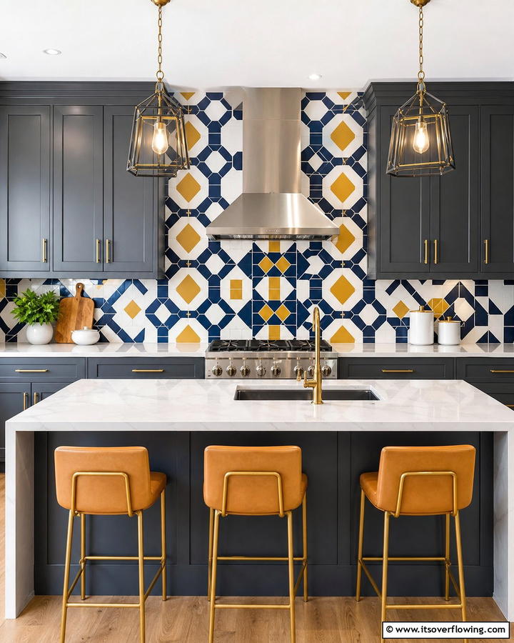 Bold Geometric Patterns - 30 Kitchen Splashback Ideas for Chic and Practical Walls