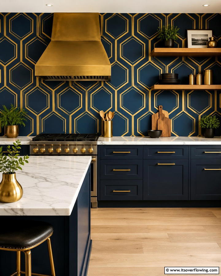 Bold Geometric Patterns - 30 Kitchen Wallpaper Ideas- Bold Backsplashes & Accent Walls