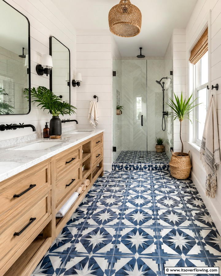 Bold Geometric Patterns - 30 Shower Floor Tile Ideas for Slip-Resistant Style