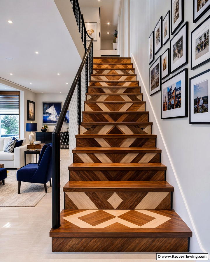 Bold Geometric Patterns - 30 Wooden Staircase Ideas for Modern and Rustic Homes