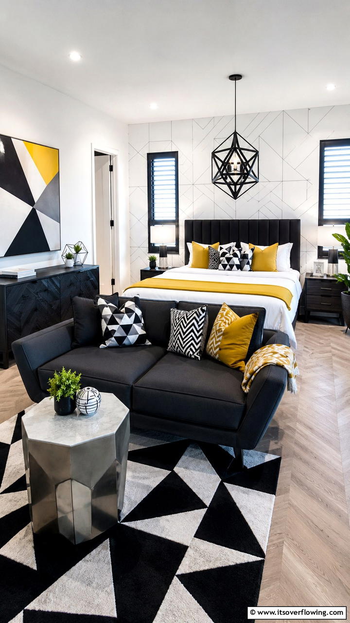Bold Geometric Patterns Area - 30 Bedroom Sitting Area Ideas for Relaxation & Style