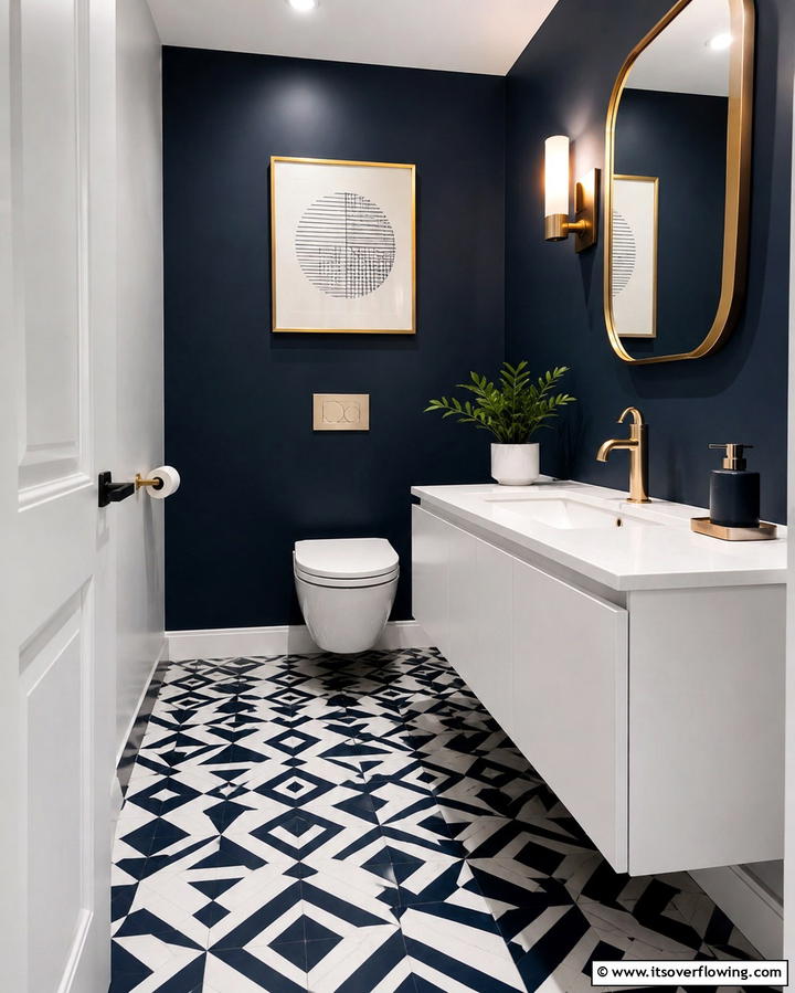 Bold Geometric Patterns for Drama - 30 Powder Room Floor Tile Ideas for Elegant Small Spaces