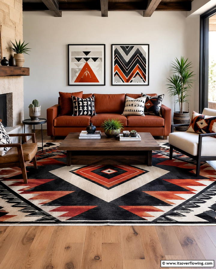 Bold Geometric Patterns for Visual Interest - 30 Warm Southwestern Living Room Decor Concepts