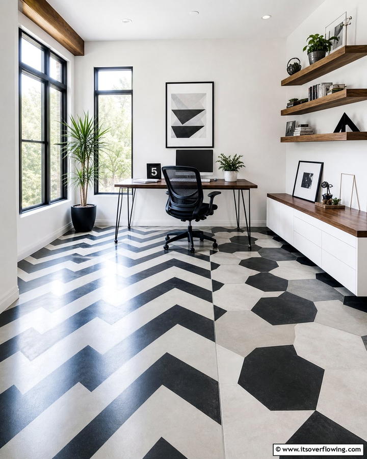 Bold Geometric Patterns - 20 Indoor Concrete Floor Paint Ideas for a Modern Look