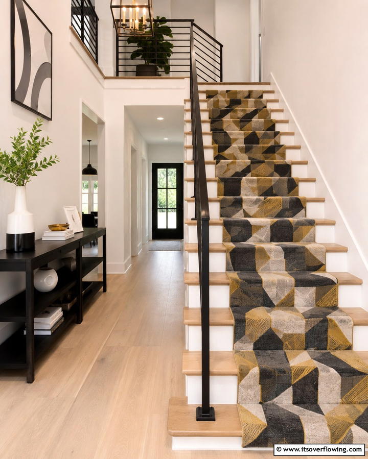 Bold Geometric PatternsExact - 25 Stair Runner Ideas for Safety and Style in Your Home