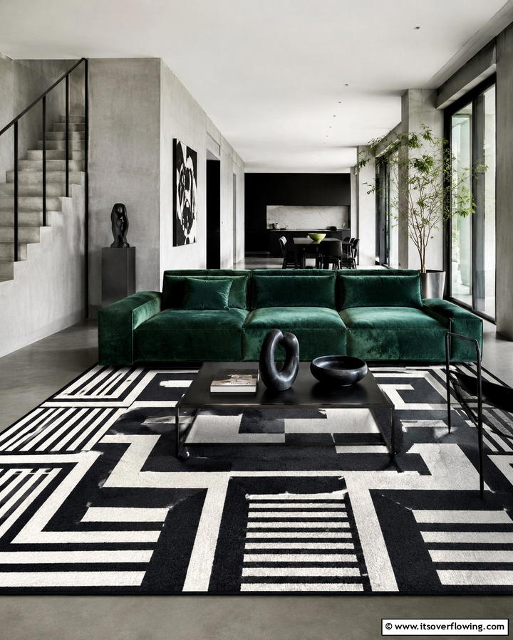 Bold Geometric Rugs for Modern Flair - 30 Living Room Rug Ideas to Define Your Space Stylishly