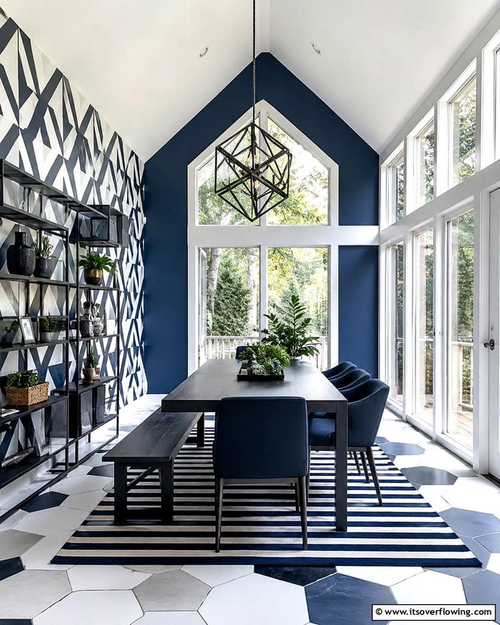 Bold Geometric Sunroom Dining - 30 Sunroom Dining Room Ideas for Bright and Airy Meals