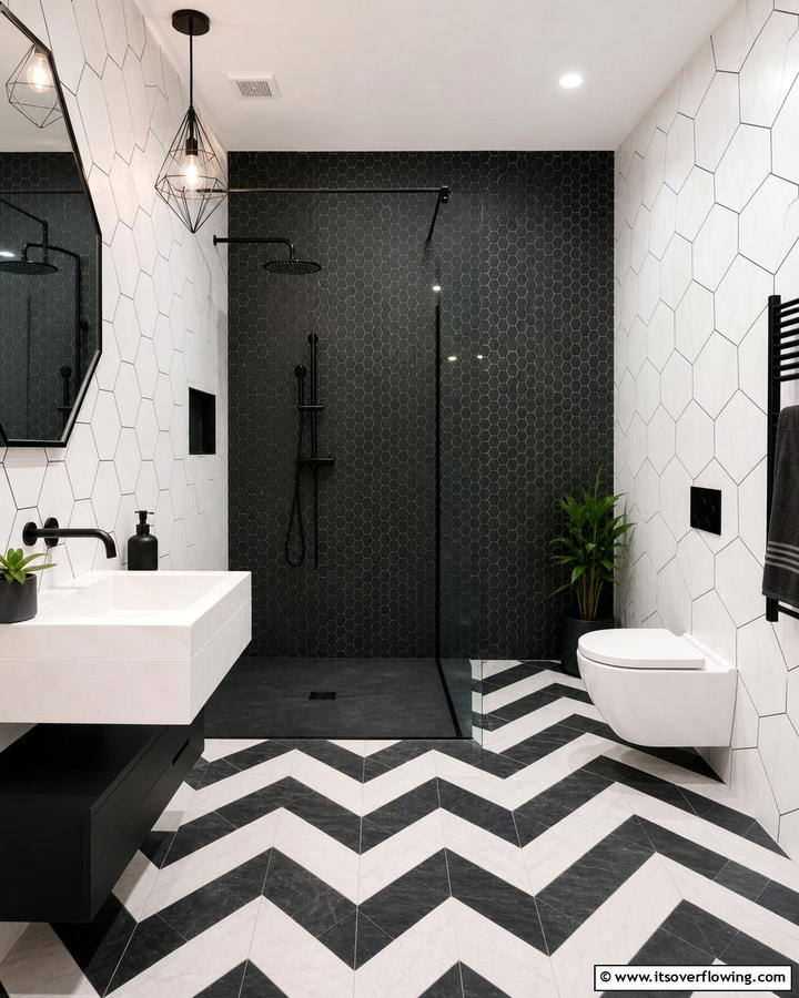 Bold Geometric Wet Room - 30 Modern Wet Room Ideas for Sleek Bathroom Functionality