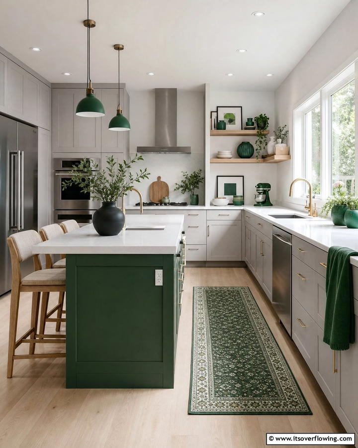 Bold Green Accents - 21 Dark Green Kitchen Ideas for Bold Cabinetry