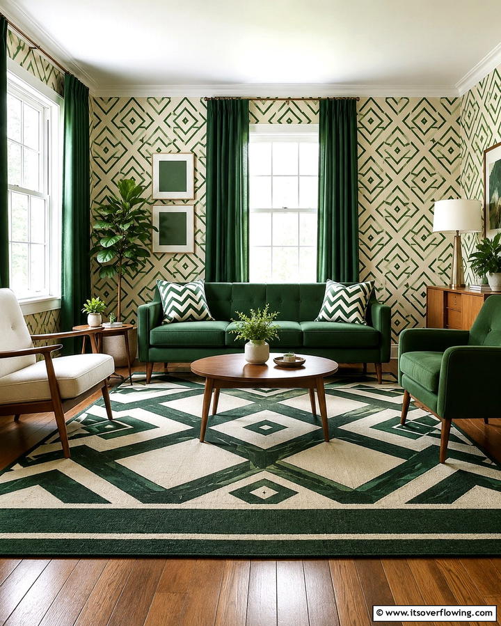 Bold Green Patterns - 30 Forest Green Living Room Ideas for Nature-Inspired Interiors