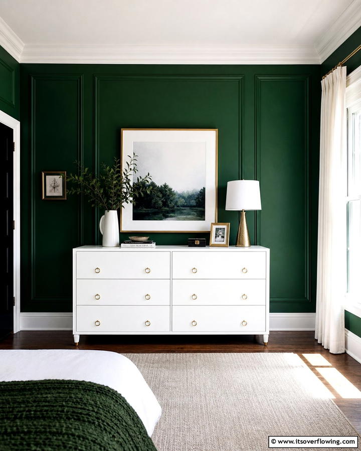 Bold Green Walls with White Details - 25 Green and White Bedroom Ideas for Serenity