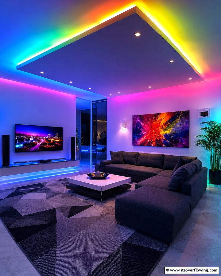 Bold Hue Impact - 30 Living Room Ceiling Lighting Ideas- Elevate Your Space