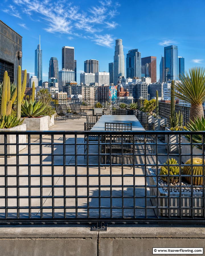 Bold Industrial Grids - 30 Modern Metal Deck Railing Ideas for Stylish Outdoor Spaces