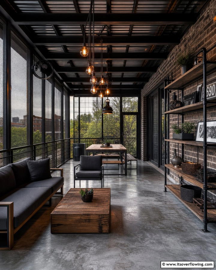 Bold Industrial Look - 21 Screened-in Porch Ideas for Year-Round Outdoor Living