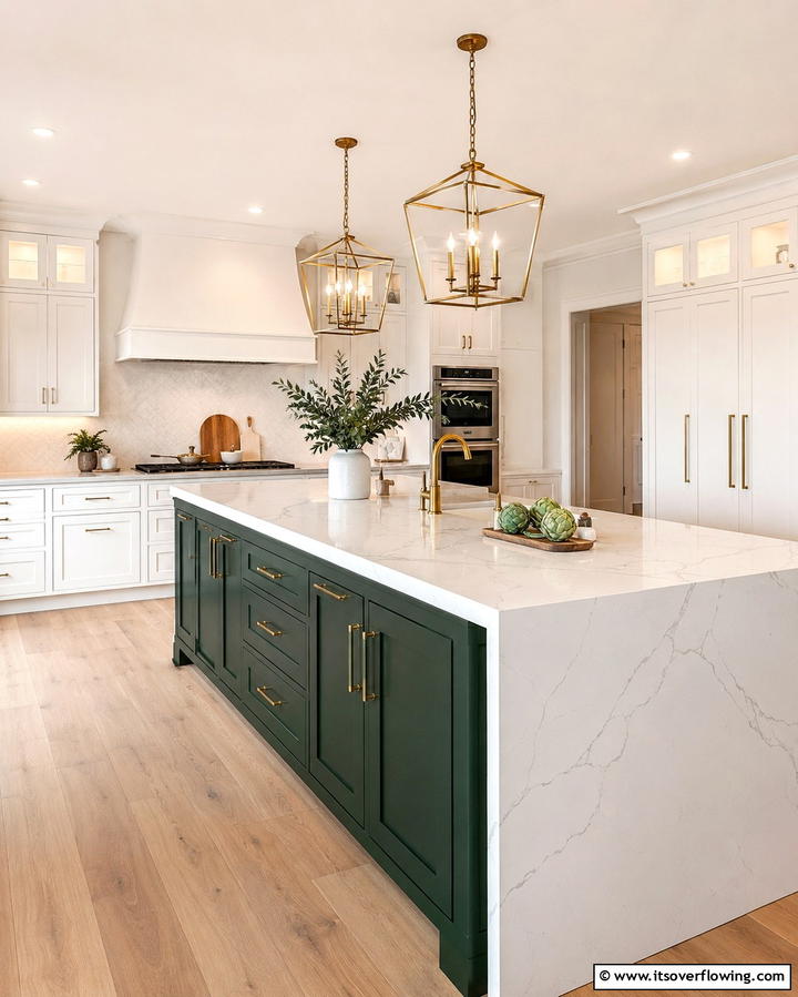 Bold Island Accent - 25 Two-Tone Kitchen Cabinet Ideas for a Modern Look