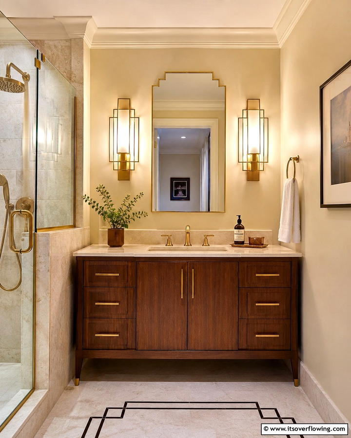 Bold Lighting Fixtures - 30 Art Deco Bathroom Ideas for Glamorous Geometric Design