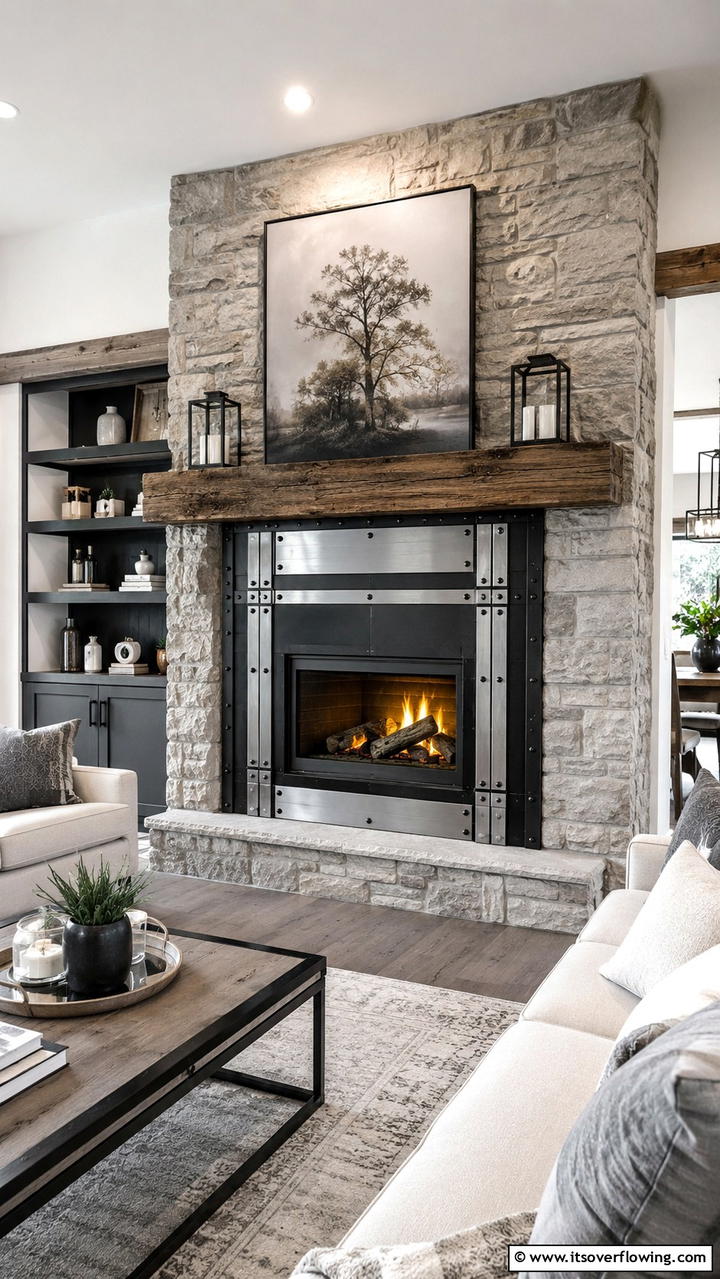 Bold Metal Accents - 30 Farmhouse Fireplace Ideas for Cozy Living Spaces