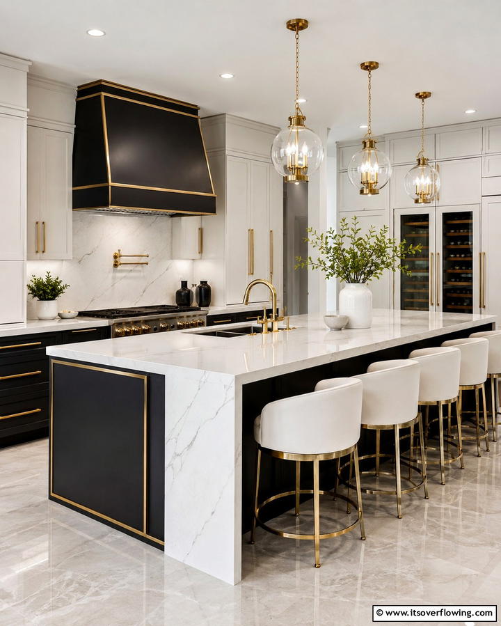Bold Metallic Accents - 30 Luxe Black, White, and Gold Kitchen Ideas for Elegant Spaces
