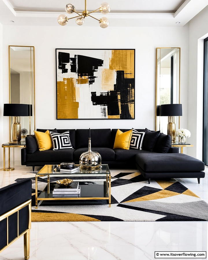 Bold Modern Contrast - 21 Living Room Ideas With Black Couches- Modern Style