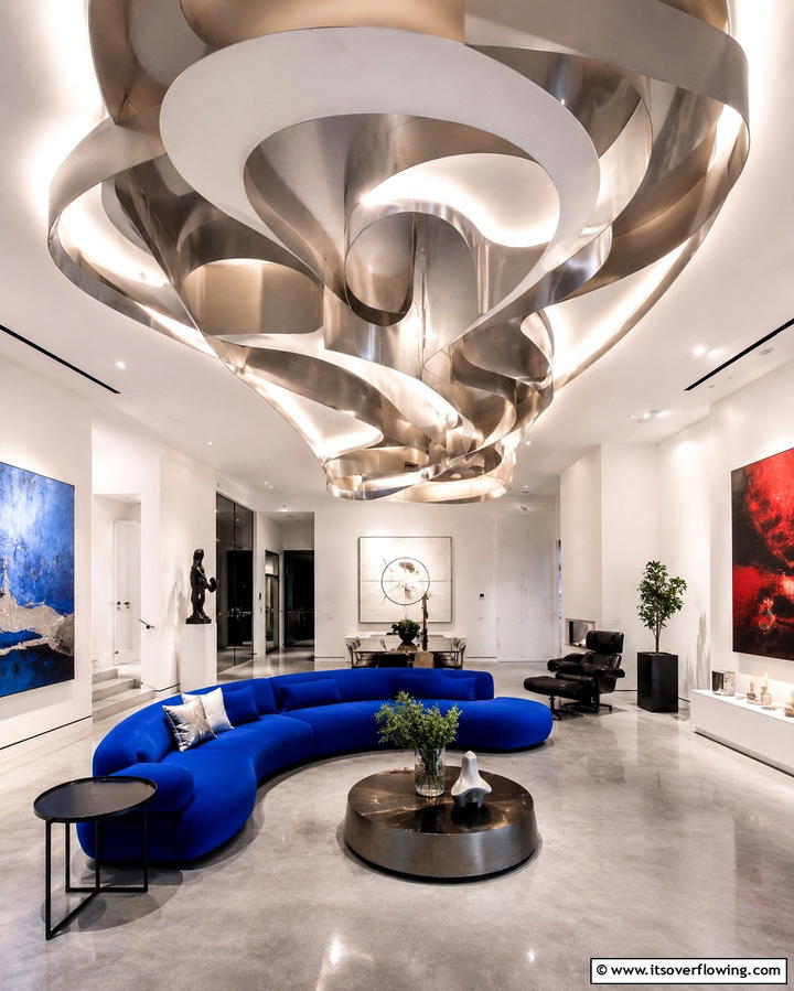 Bold Modern Sculptural Art - 30 Living Room Ceiling Lighting Ideas- Elevate Your Space