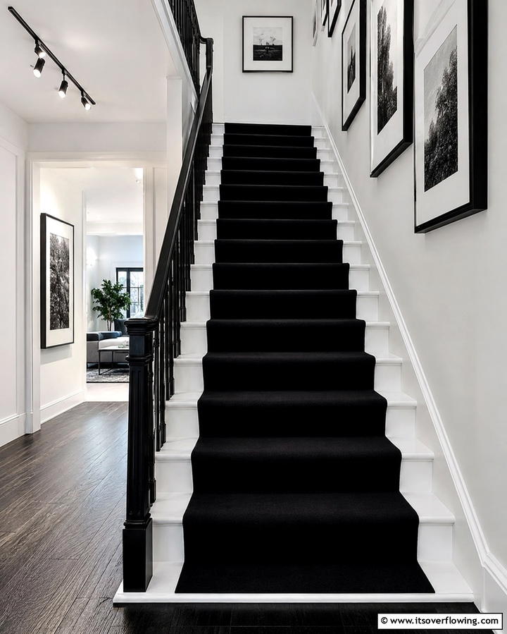 Bold Monochromatic Designs - 25 Stair Runner Ideas for Safety and Style in Your Home