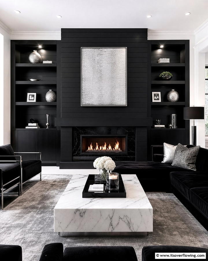Bold Monochrome Design - 21 Modern Black Shiplap Fireplace Design Inspirations