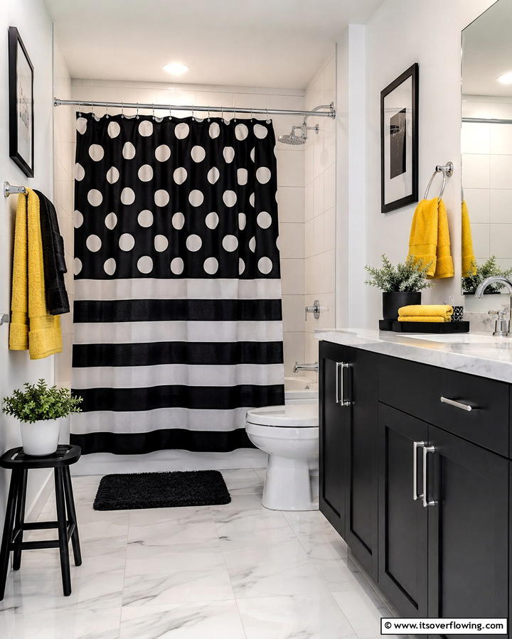 Bold Monochrome for Striking Simplicity - 25 Shower Curtain Ideas to Refresh Your Bathroom