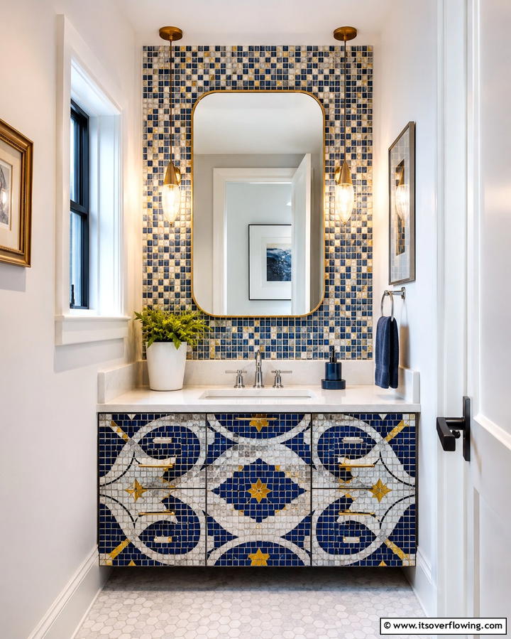 Bold Mosaic Tile Vanity - 30 Small Bathroom Vanity Ideas for Space-Saving Style