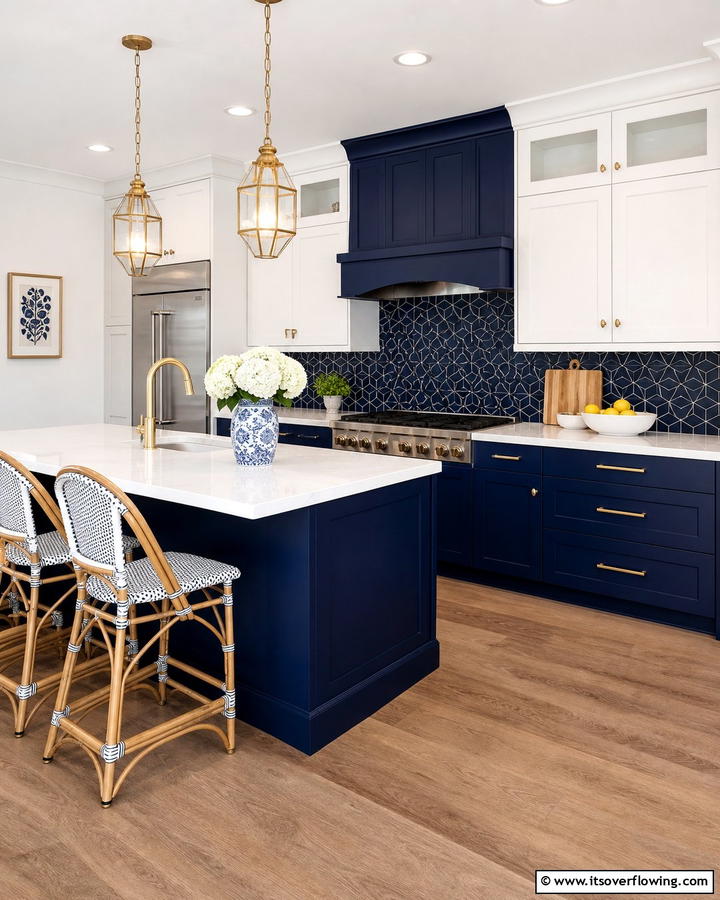 Bold Navy Accents - 21 Kitchen Color Ideas to Refresh Your Cooking Space