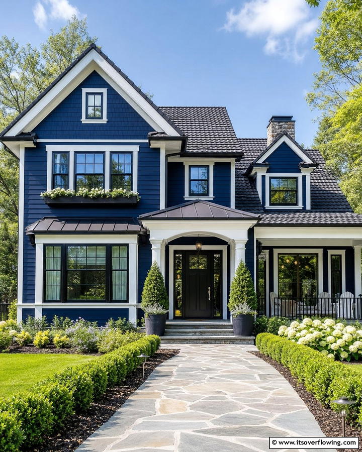 Bold Navy Blue Brilliance - 21 Exterior House Color Schemes for Curb Appeal