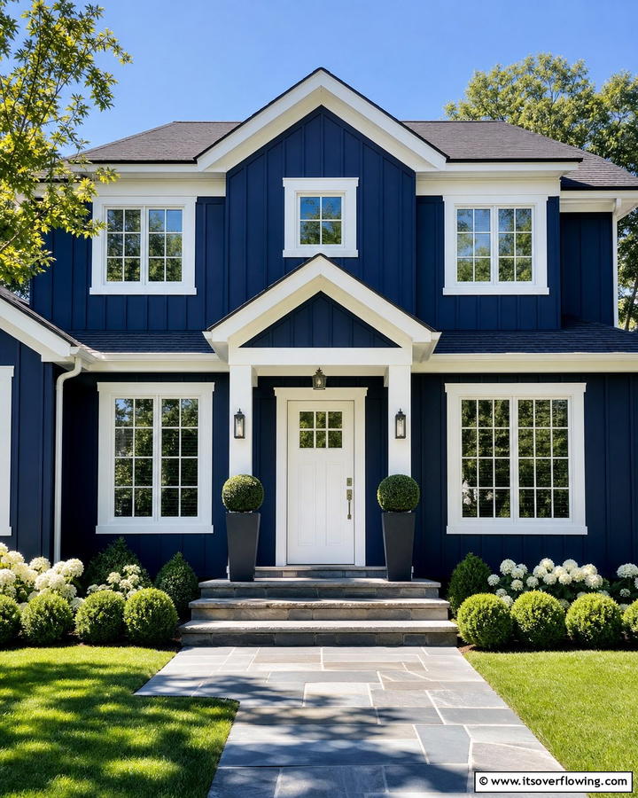 Bold Navy Blue Charm - 25 Board and Batten Siding Colors for Curb Appeal