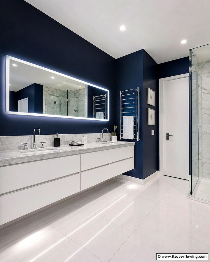 Bold Navy Walls - 25 Blue and Gray Bathroom Ideas for a Modern Look