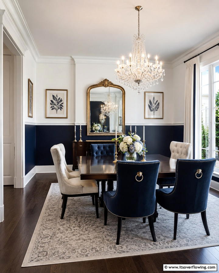Bold Navy and Crisp White - 30 Two-Tone Wall Paint Ideas to Elevate Your Interior Design