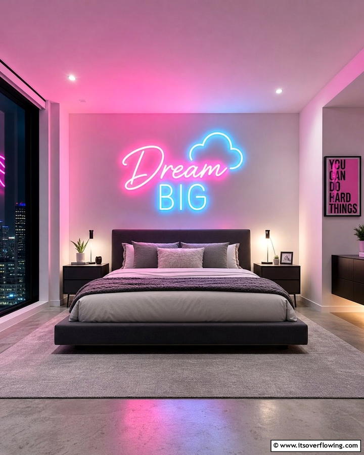 Bold Neon Lighting - 30 1980s Bedroom Decor Ideas for a Retro-Inspired Space