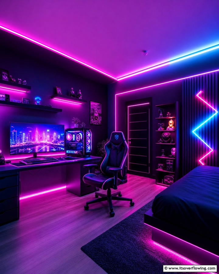 Bold Neon Lighting - 21 Gaming Bedroom Ideas for an Immersive Entertainment Setup