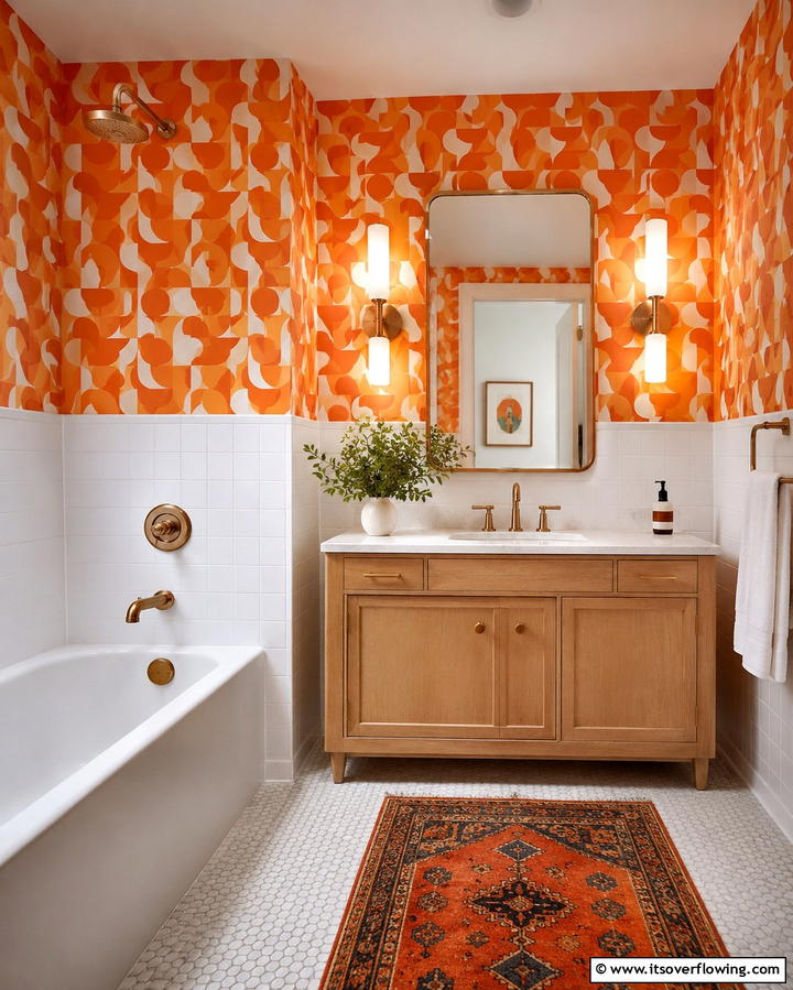 Bold Orange Wallpaper - 25 Orange Bathroom Ideas for a Vibrant Space