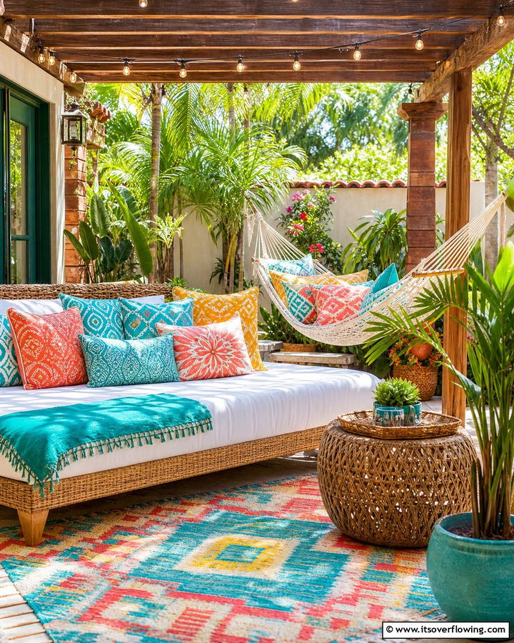 Bold Outdoor Pillows - 20 Outdoor Bedroom Ideas for a Relaxing Retreat
