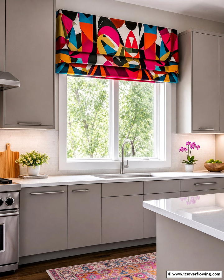 Bold Patterned Fabric Valance - 25 Kitchen Valance Ideas to Add Style and Privacy