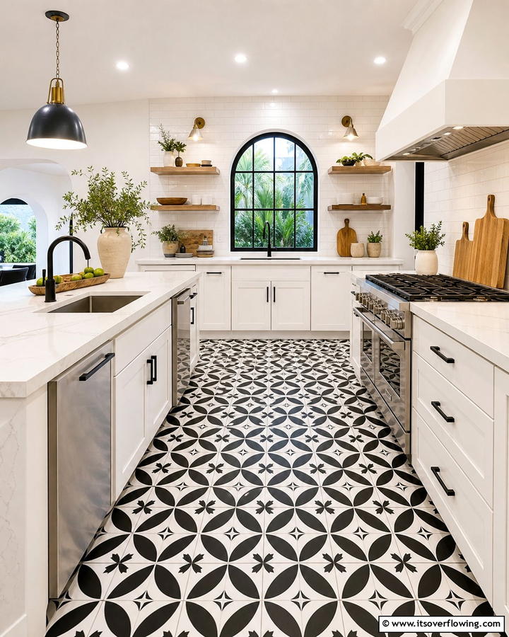 Bold Patterned Flooring - 21 Modern Kitchen Ideas for Sleek, Functional Spaces