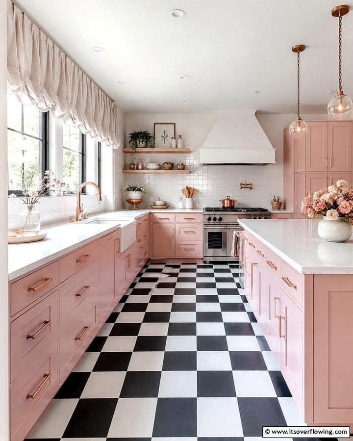 Bold Patterned Floors with Soft Touches - 30 Kitchens with Checkered Floors- Retro-Inspired Designs