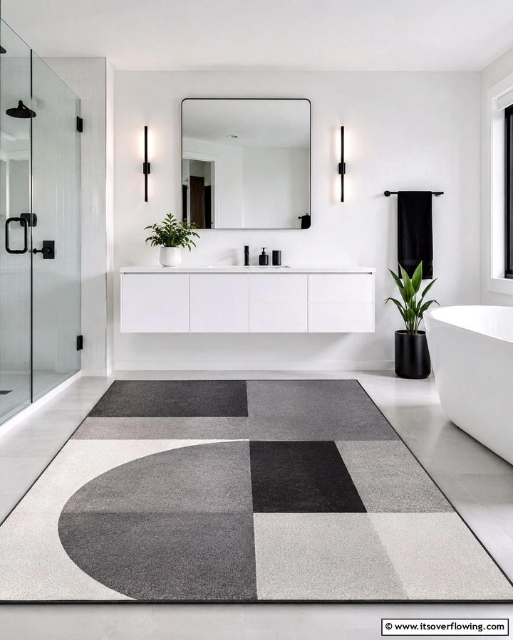 Bold Patterned Graphic Rug - 30 Bathroom Rug Ideas for Softness and Style Underfoot