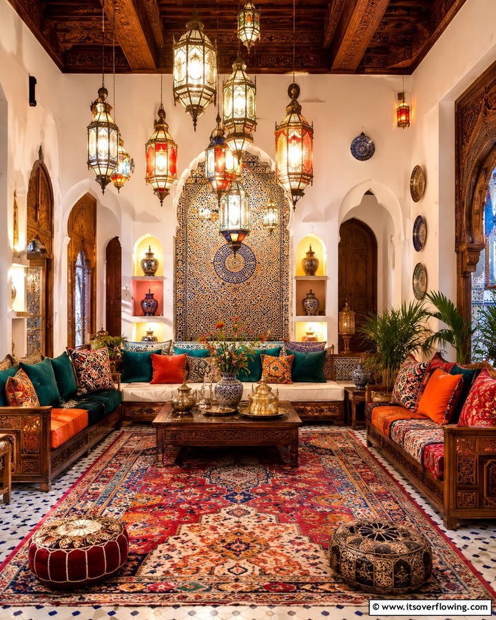 Bold Patterned Rugs - 30 Moroccan Living Room Ideas for Exotic Elegance