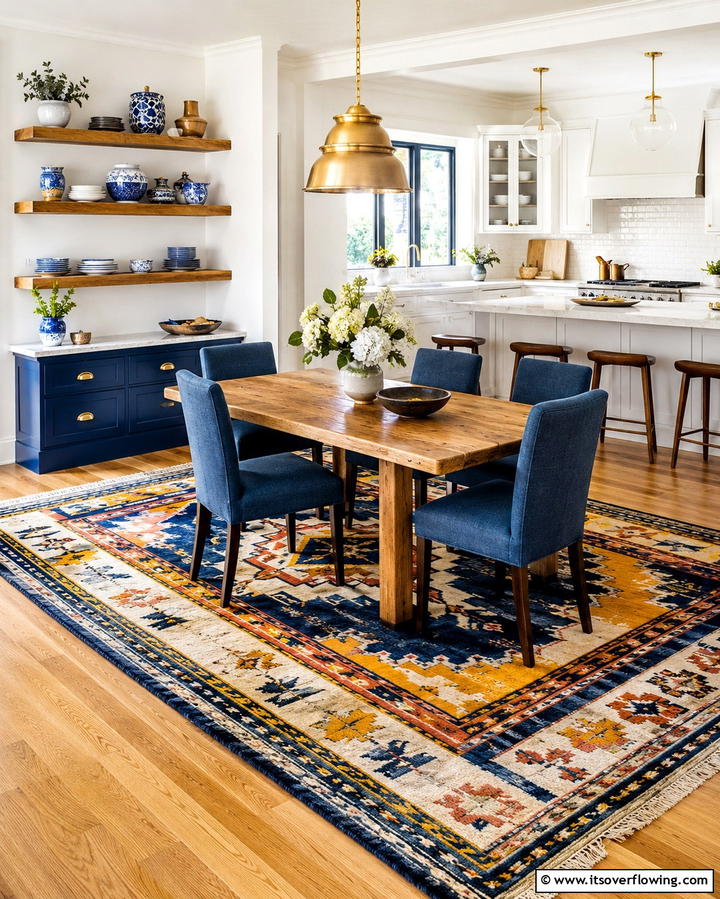 Bold Patterned Rugs - 25 Eat in Kitchen Ideas for a Cozy and Functional Dining Space