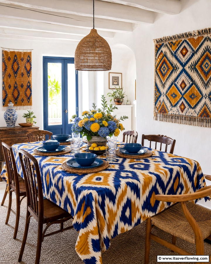 Bold Patterned Tablecloth - 21 Dining Room Table Decor Ideas for Every Occasion
